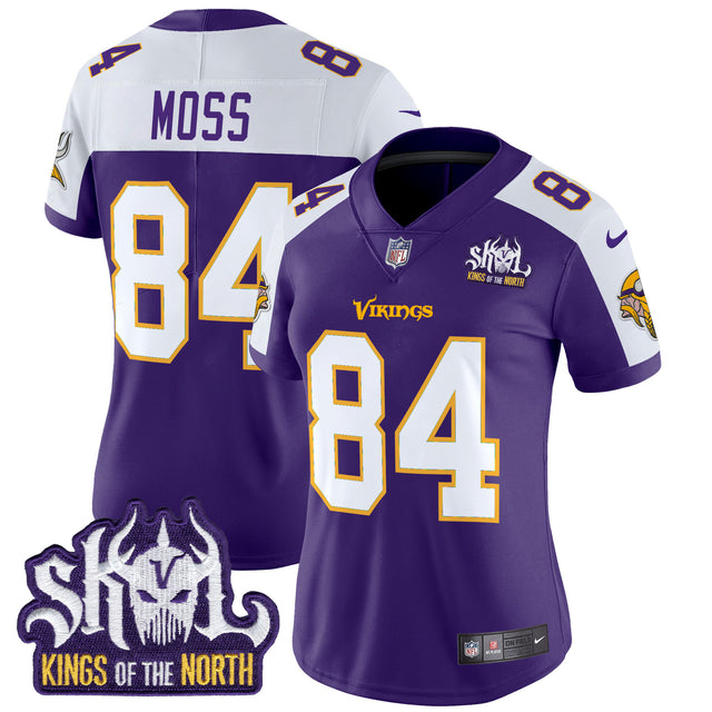 Women's Minnesota Vikings King Of The North Patch Throwback Vapor Limited Jersey - All Stitched - Purple Alternate - Randy Moss — view 1