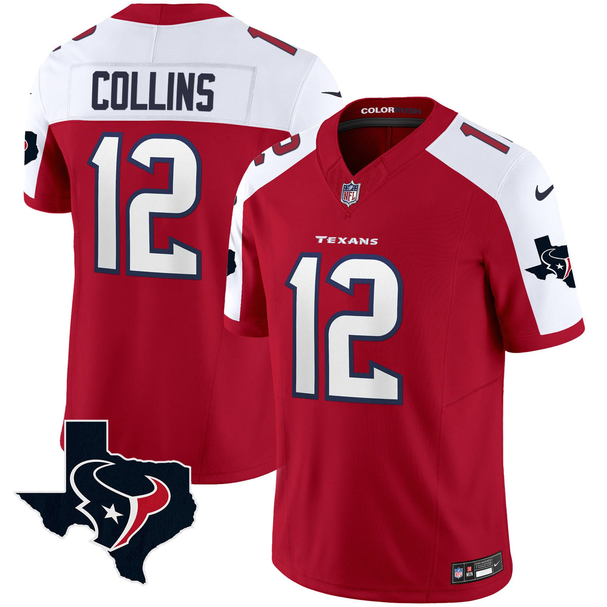 Men's Houston Texans Color Rush Legend Vapor Jersey V2 - All Stitched - Red Alternate - Nico Collins — view 1