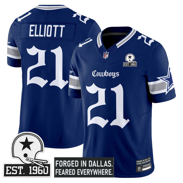 Men's Dallas Cowboys 'Gothic Lone Star Edition' Vapor Limited Jersey - All Stitched - Royal - Ezekiel Elliott — view 1