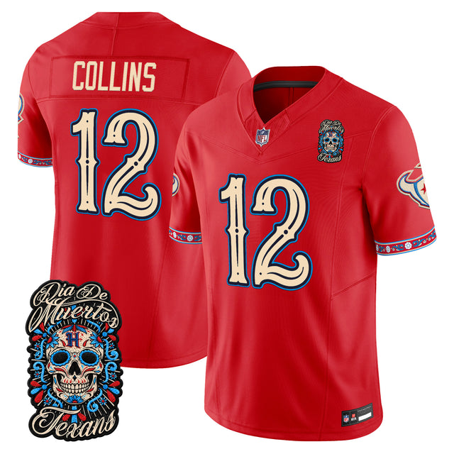 Men's Houston Texans Día de los Muertos Vapor Limited Jersey - All Stitched - Red - Nico Collins — view 1