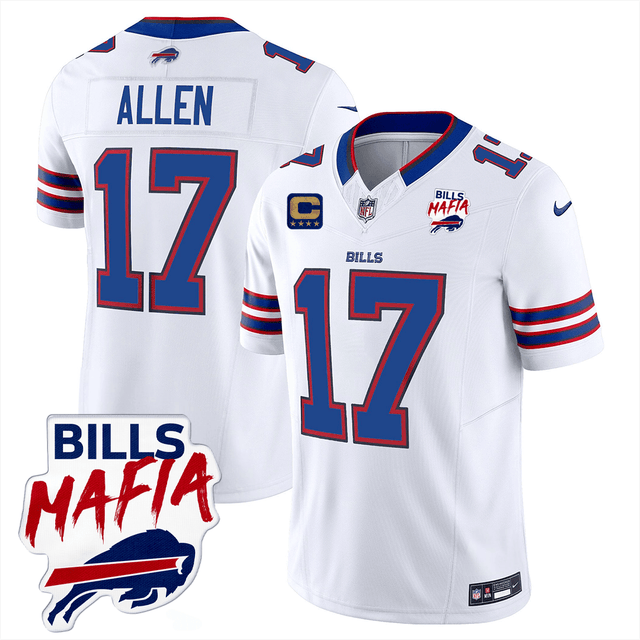 Men’s Buffalo Bills Bills Mafia Patch Limited Jersey - All Stitched - White - Josh Allen — view 1