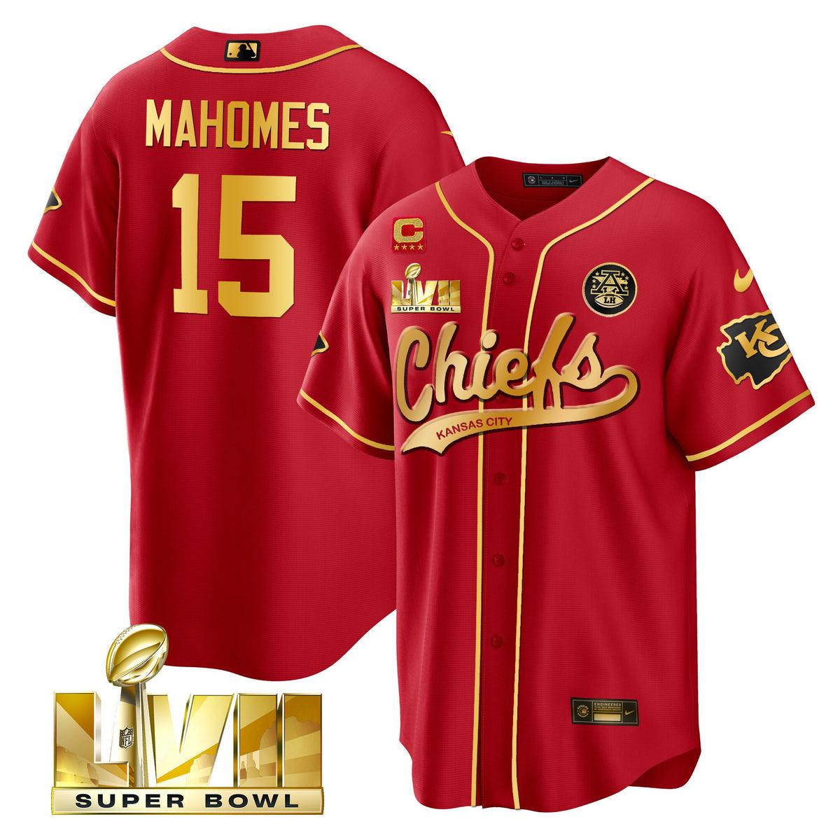 Men's Chiefs Super Bowl LVII Cool Base Jersey V2 - All Stitched - Red Gold - Patrick Mahomes — view 1