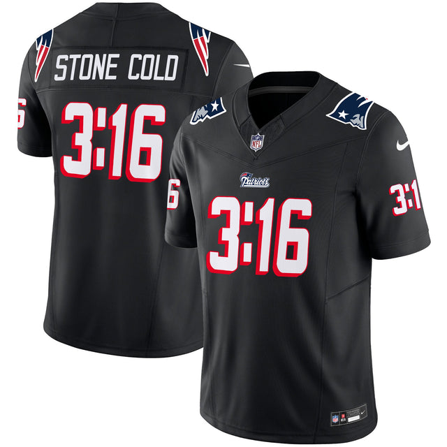 New England Patriots Stone Cold Steve Austin Jersey - All Stitched - Black — view 1