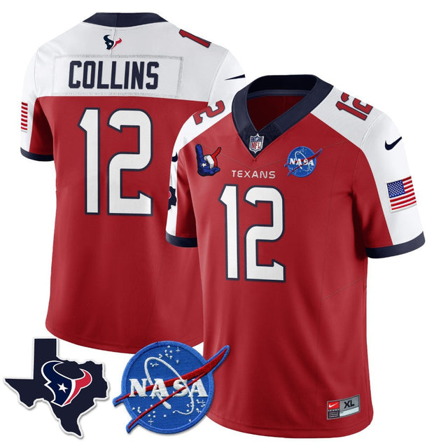 Men’s Houston Texans Nasa Patch City Edition Jersey - All Stitched - Nico Collins - Red Alternate — view 1