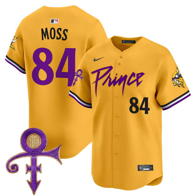 Men's Minnesota Vikings Prince Patch Vapor Premier Limited Jersey - All Stitched - Gold - Randy Moss — view 1
