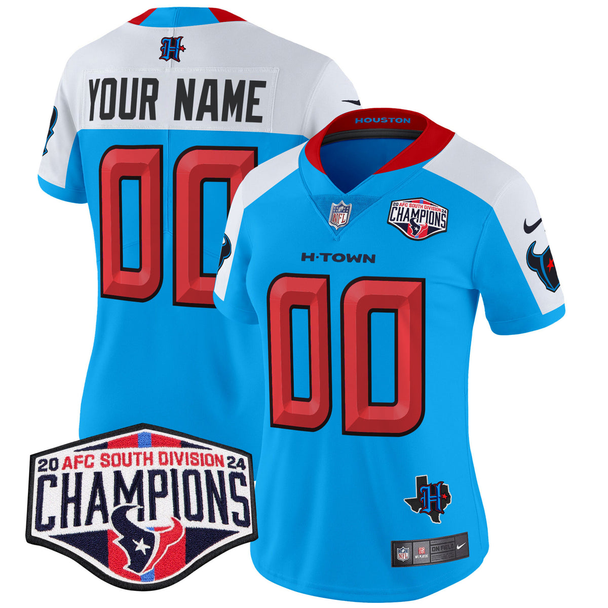 Houston Texans 2024 AFC South Division Champions Patch Vapor Limited Custom Jersey - All Stitched - Blue Alternate — view 1