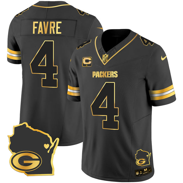 Men's Packers Home Patch Gold Vapor Jersey V2 - All Stitched - Black Gold - Brett Favre — view 1