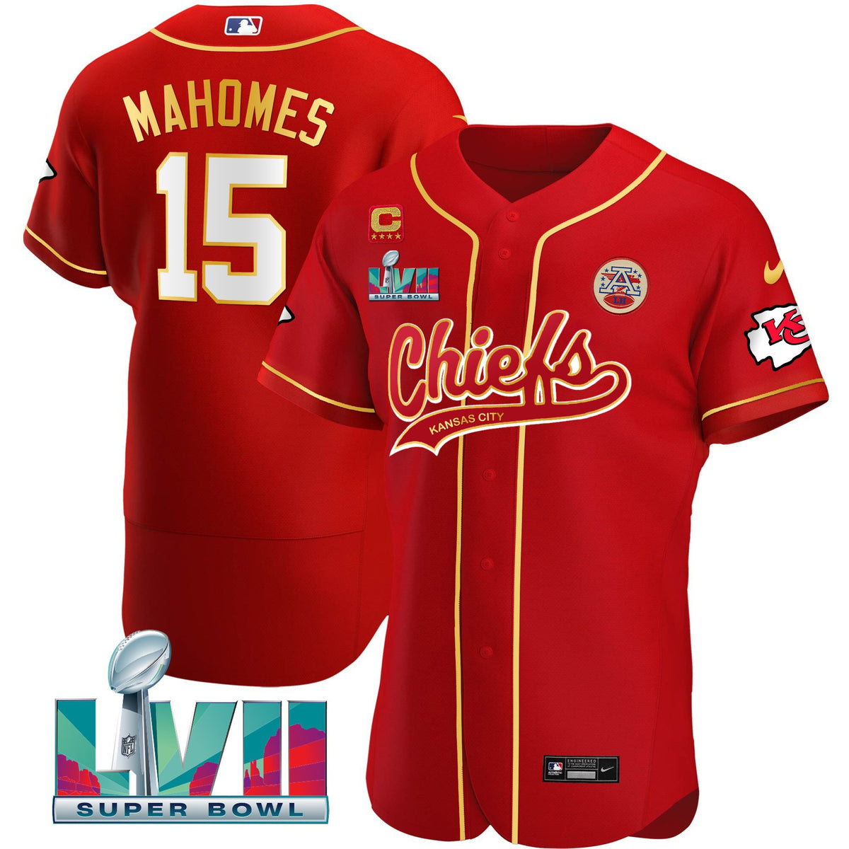 Men's Chiefs Super Bowl LVII Flex Base Jersey V2 - All Stitched - Red - Patrick Mahomes — view 1