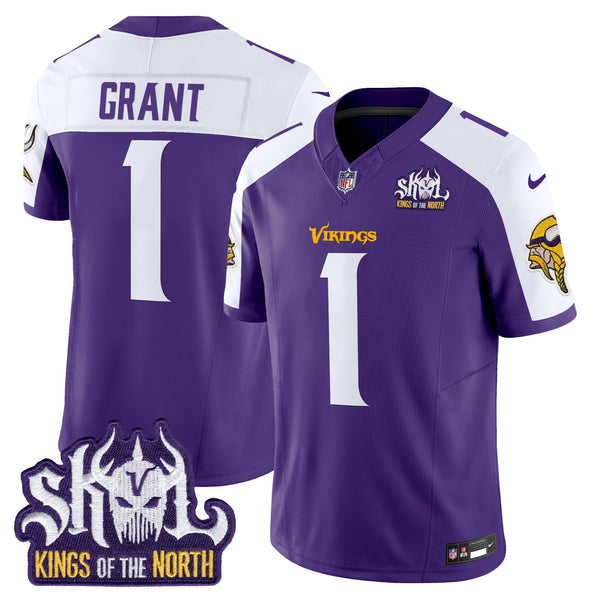 Men's Minnesota Vikings Kings Of The North Patch Vapor Limited Jersey V2 - All Stitched - Purple Alternate - Bud Grant — view 1