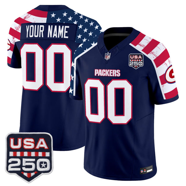 Green Bay Packers America 250th Anniversary Custom Jersey - All Stitched - Navy — view 1