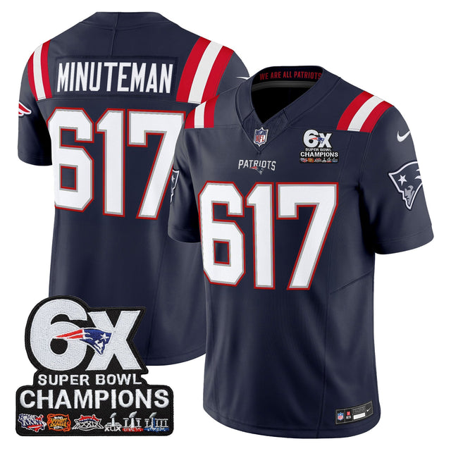 Men's New England Patriots 6-Time Champions Patch Vapor Limited Jersey - All Stitched - Navy - Minuteman 617 — view 1
