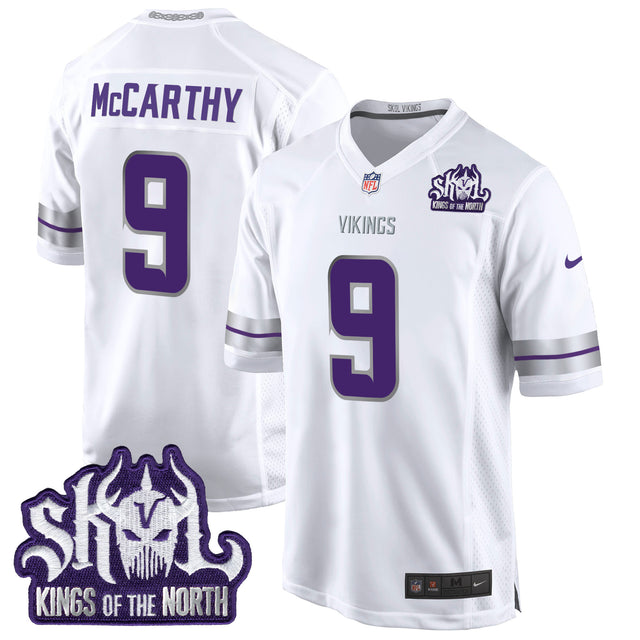 Men's Minnesota Vikings 2024 Winter Warrior Skol Patch Game Jersey - All Stitched - White - J.J. McCarthy — view 1