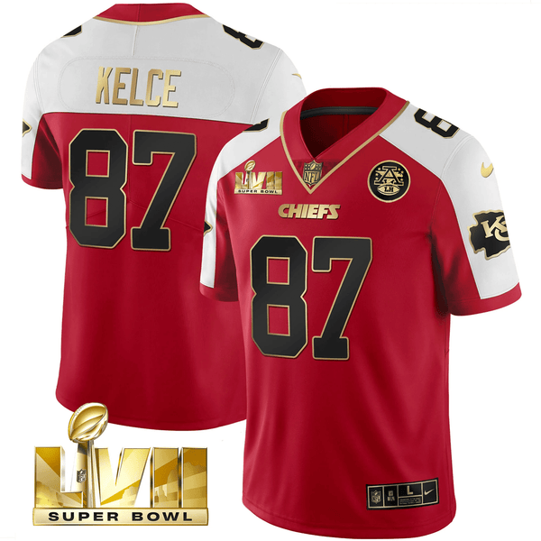 Men's Chiefs Super Bowl LVII Gold Trim Vapor V2 Jersey - All Stitched - Red Alternate - Travis Kelce — view 1