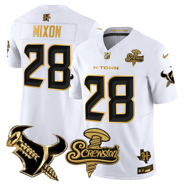 Men's Houston Texans DJ Screw Gold Vapor Limited Jersey - All Stitched - White Gold - Joe Mixon — view 1
