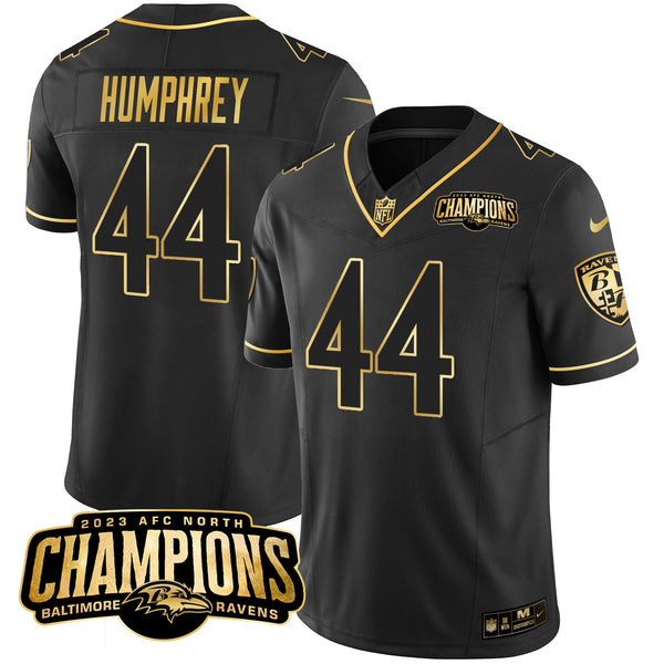 Men's Ravens 2023 AFC North Champions Patch Gold Vapor Jersey - All Stitched - Black Gold - Marlon Humphrey — view 1