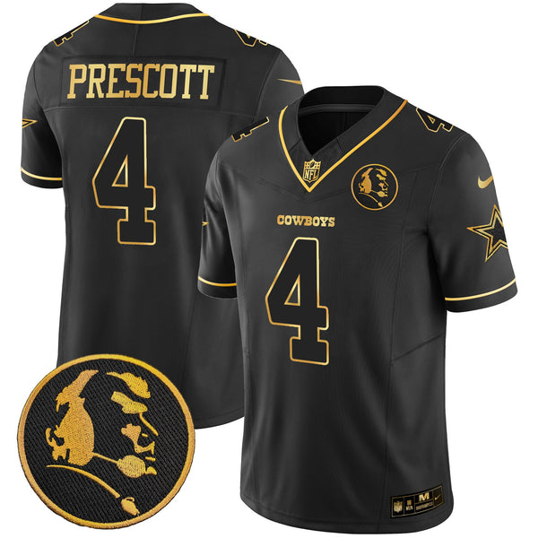 Men's Cowboys John Madden Patch Gold Vapor Jersey - All Stitched - Black Gold - Dak Prescott — view 1