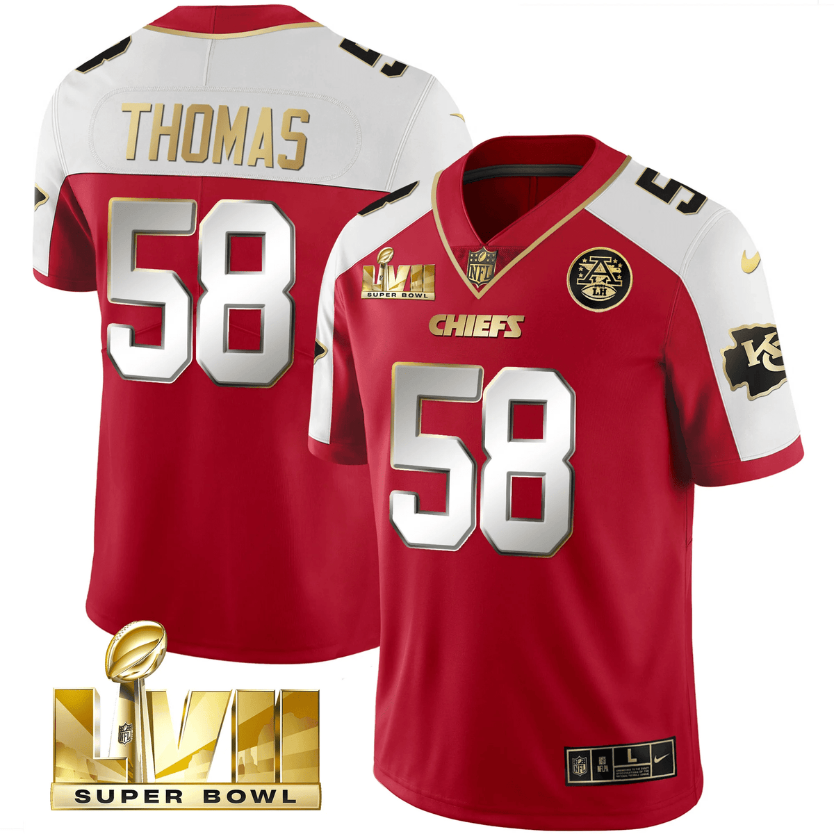 Men's Chiefs Super Bowl LVII Gold Vapor Limited Jersey - All Stitched - Red Alternate - Derrick Thomas — view 1
