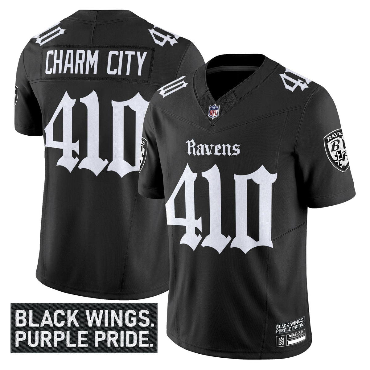 Men's Baltimore Ravens 'Gothic Nevermore Edition' Vapor Limited Jersey - All Stitched - Black - Charm City 410 — view 1