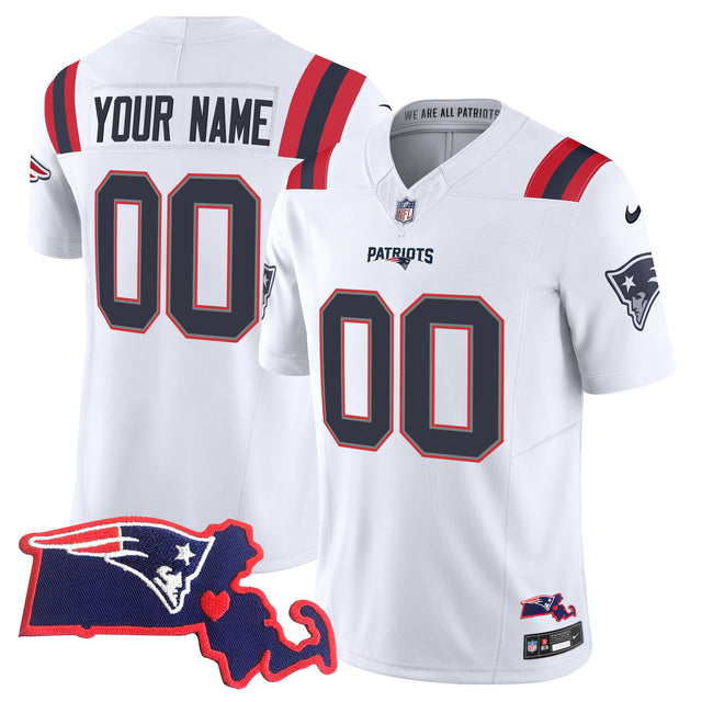 Patriots Massachusetts Patch Vapor Custom Jersey - All Stitched - White — view 1
