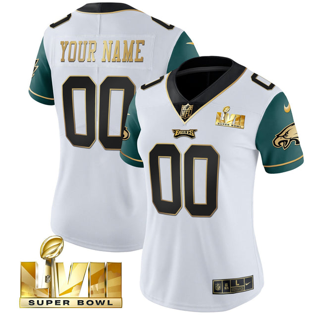 Eagles Super Bowl Gold Custom Vapor Jersey - All Stitched - Midnight Green Sleeves — view 1