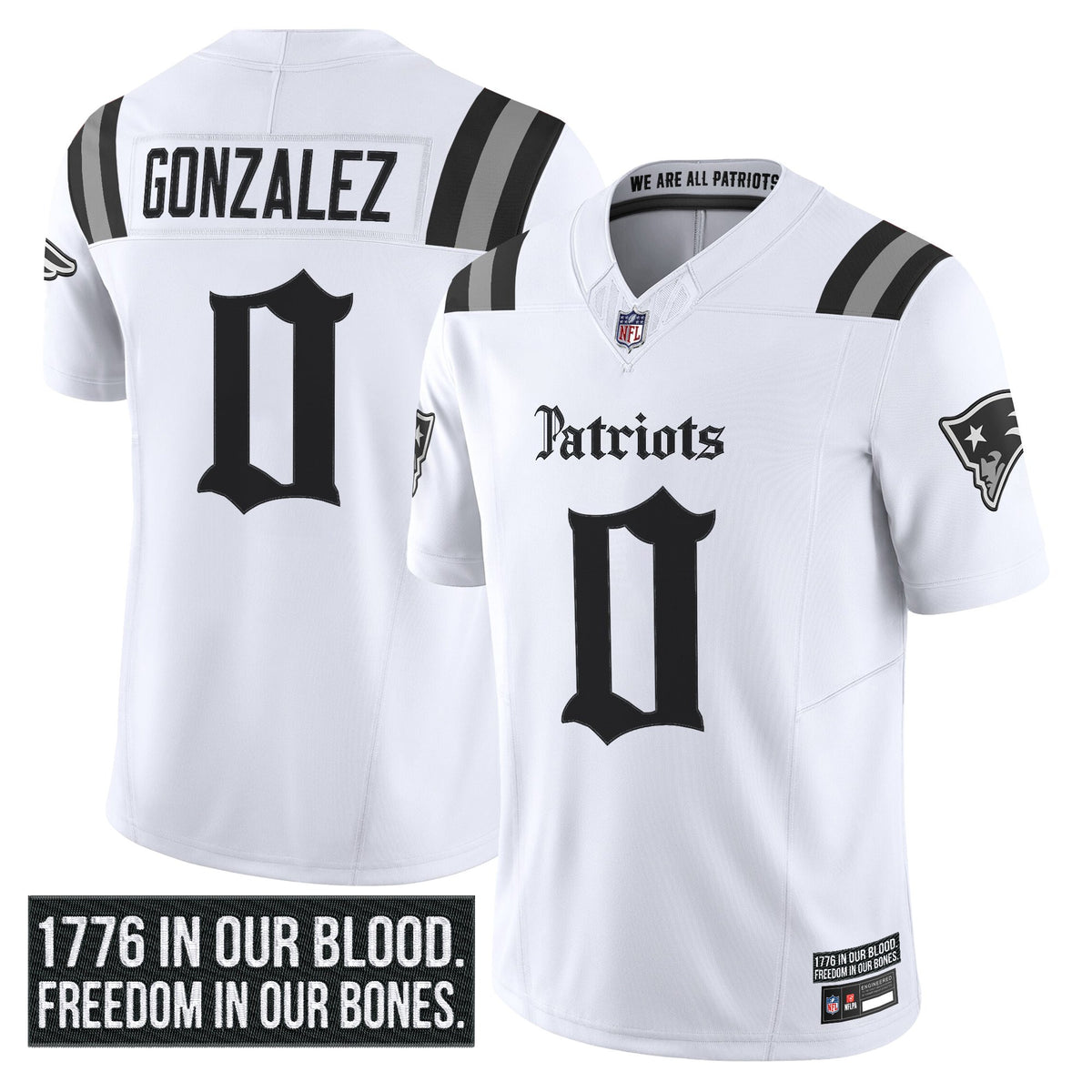 Men's New England Patriots 'Gothic Revolution Edition' Vapor Limited Jersey - All Stitched - White - Christian Gonzalez — view 1