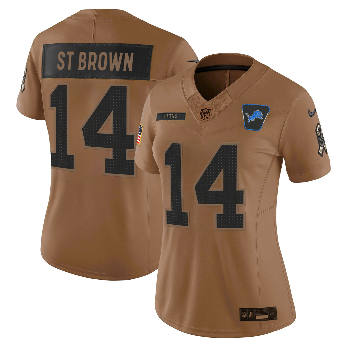 Women's Detroit Lions 2025 Salute to Service Vapor Limited Jersey - All Stitched - Brown - St. Brown — view 1