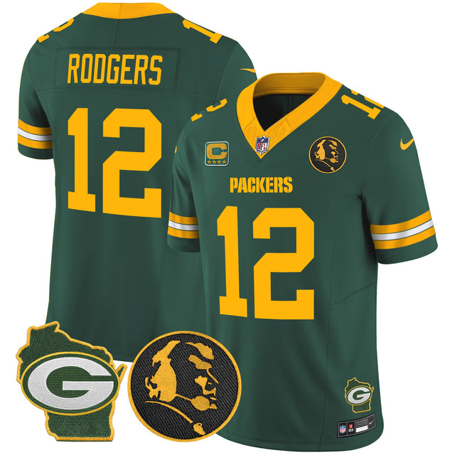 Men's Packers John Madden & Home Patch Vapor Limited Jersey - All Stitched - Green - Aaron Rodgers — view 1