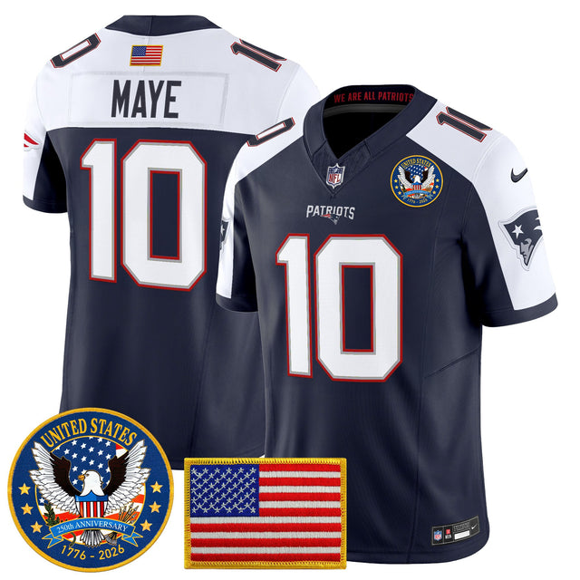 Men's New England Patriots United States 250th Anniversary Patch Vapor Limited Jersey - All Stitched - Navy Alternate - Drake Maye — view 1