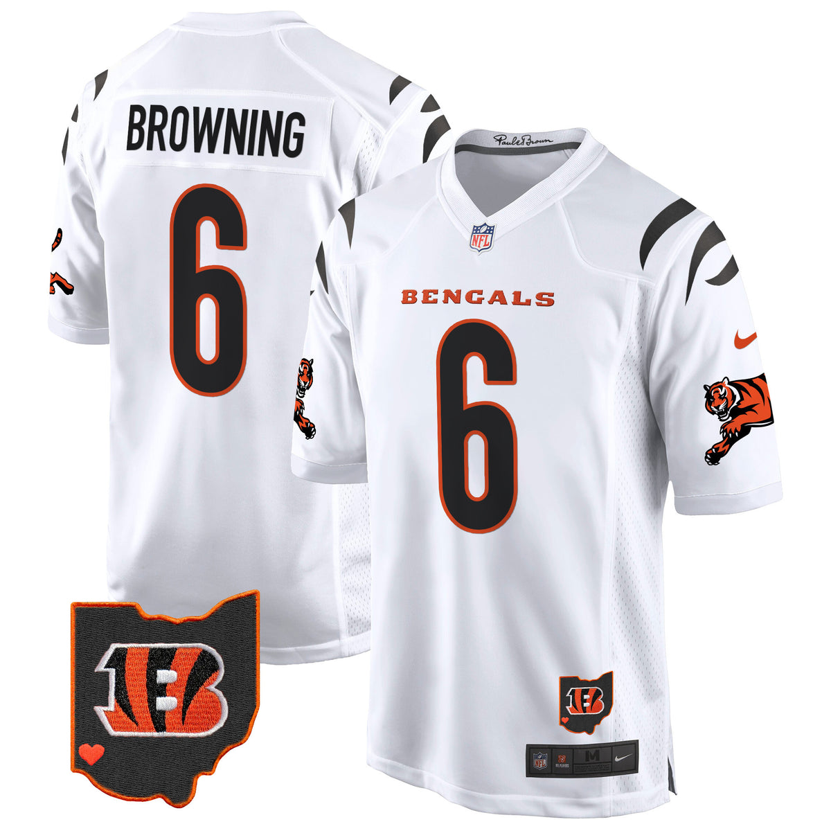 Men's Cincinnati Bengals 2024 Game Jersey - All Stitched - White - Jake Browning — view 1