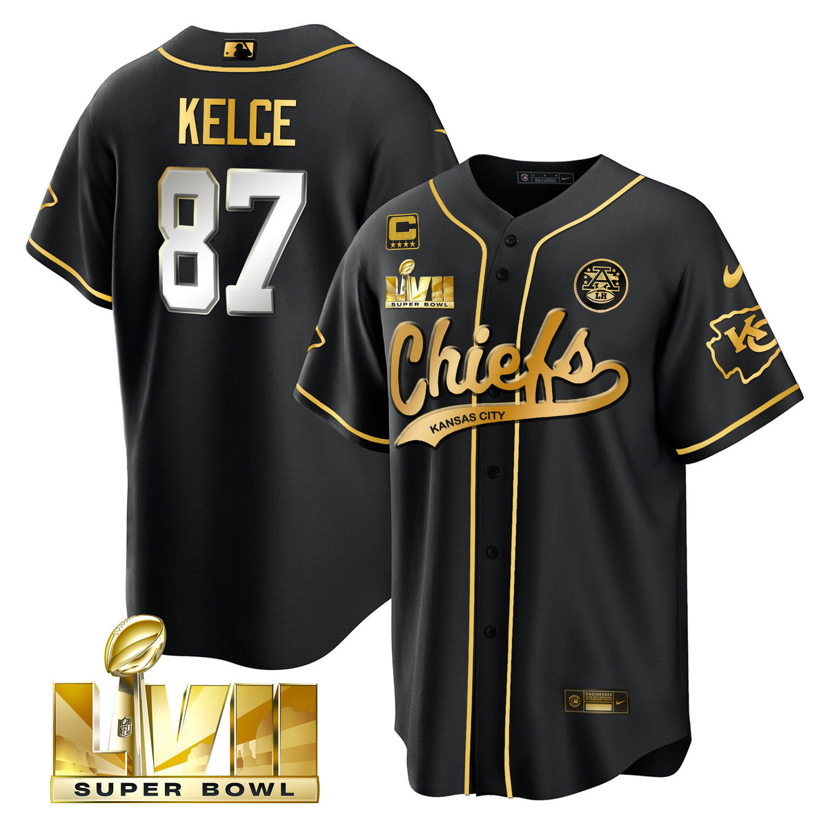 Men's Chiefs Super Bowl LVII Cool Base Jersey V2 - All Stitched - Black Limited - Travis Kelce — view 1