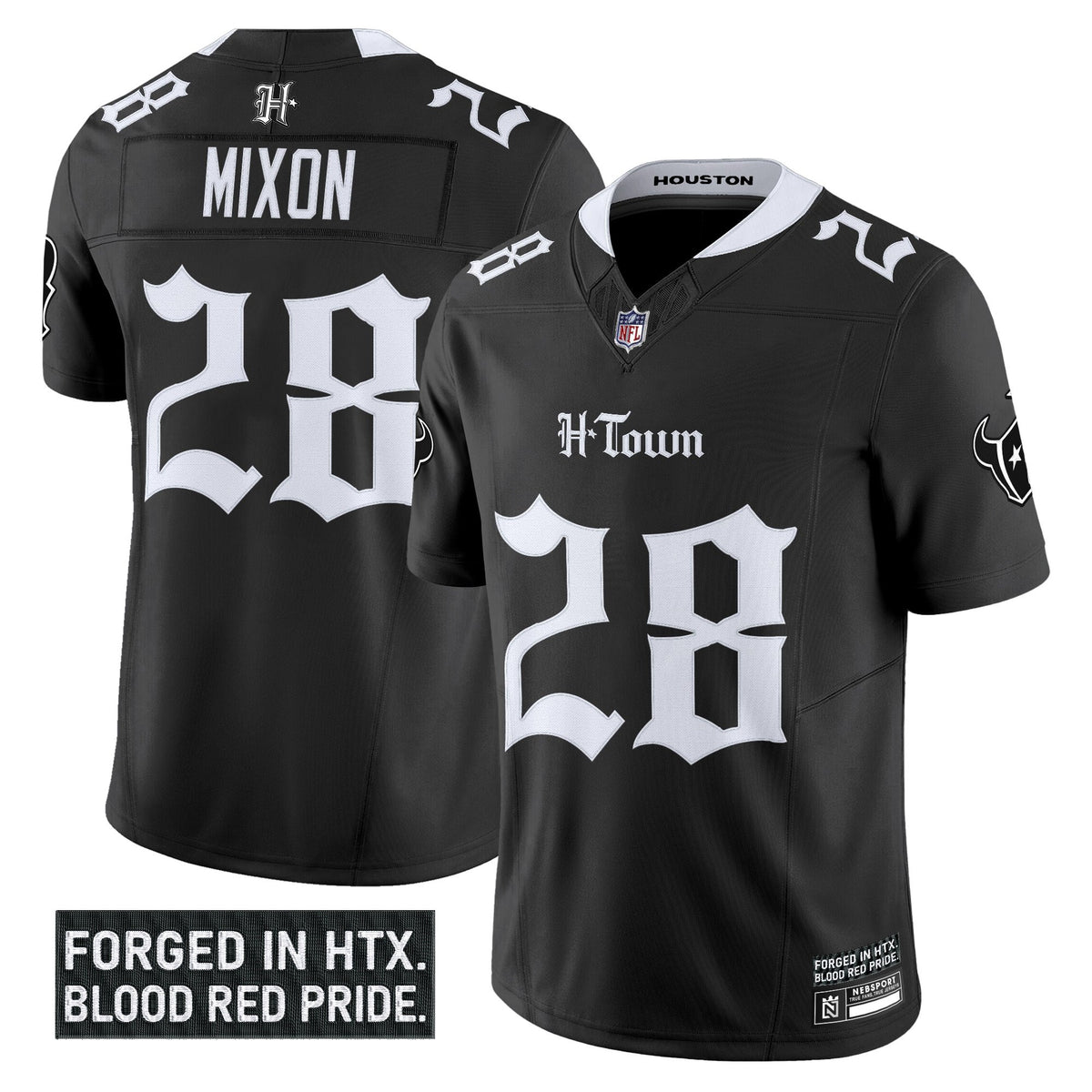 Men's Houston Texans 'Gothic Lone Star Shadows Edition' Vapor Limited Jersey - All Stitched - Black - Joe Mixon — view 1