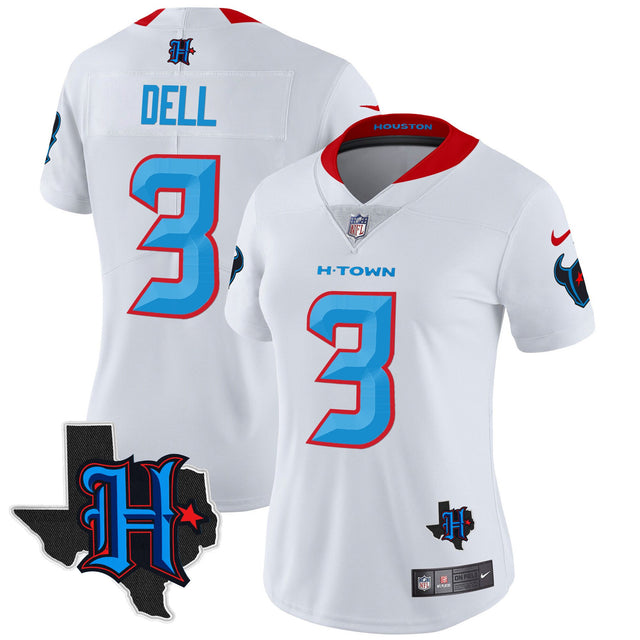 Women's Houston Texans 2024 Texas Patch Vapor Limited Jersey V2 - All Stitched - White Limited - Tank Dell — view 1