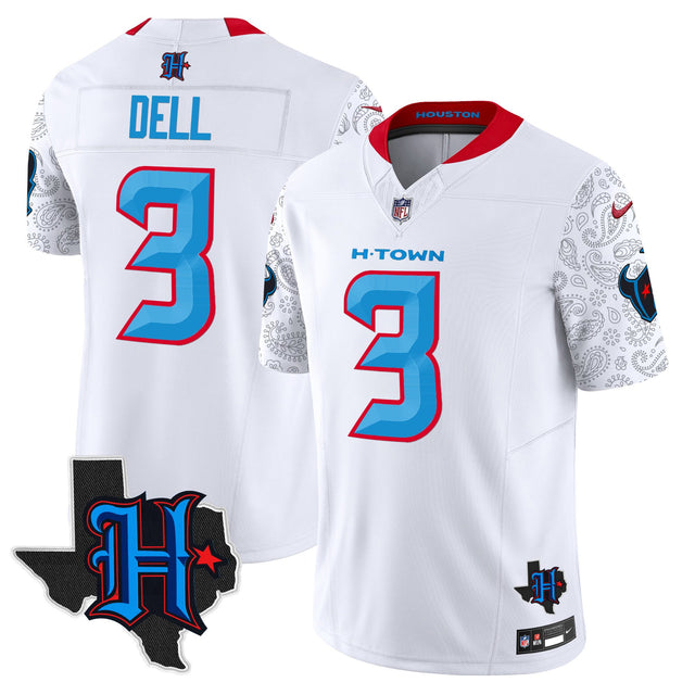 Men's Houston Texans 2024 Texas Patch Vapor Limited Jersey V4 - All Stitched - White - Tank Dell — view 1