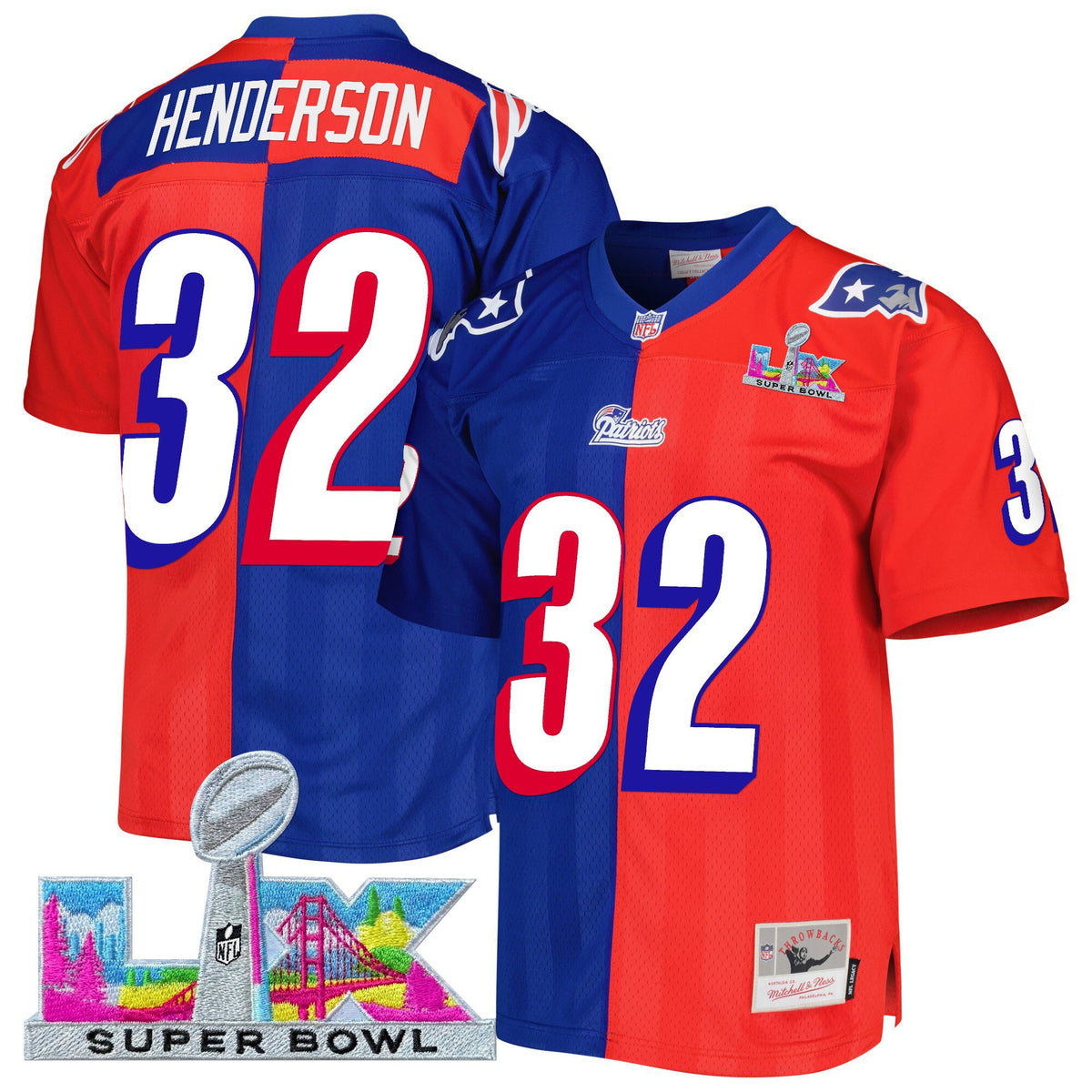 Men's New England Patriots Super Bowl LX Throwback Jersey - All Stitched - Split - TreVeyon Henderson — view 1