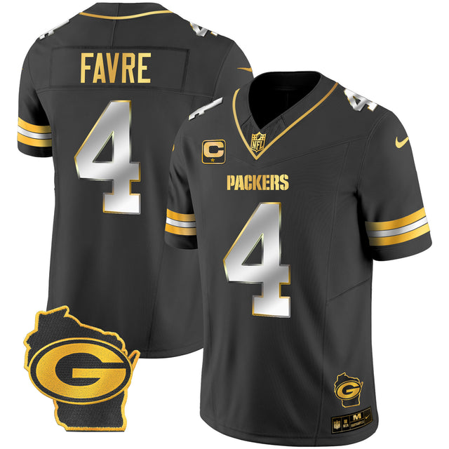 Men's Packers Home Patch Gold Vapor Jersey - All Stitched - Black Limited - Brett Favre — view 1