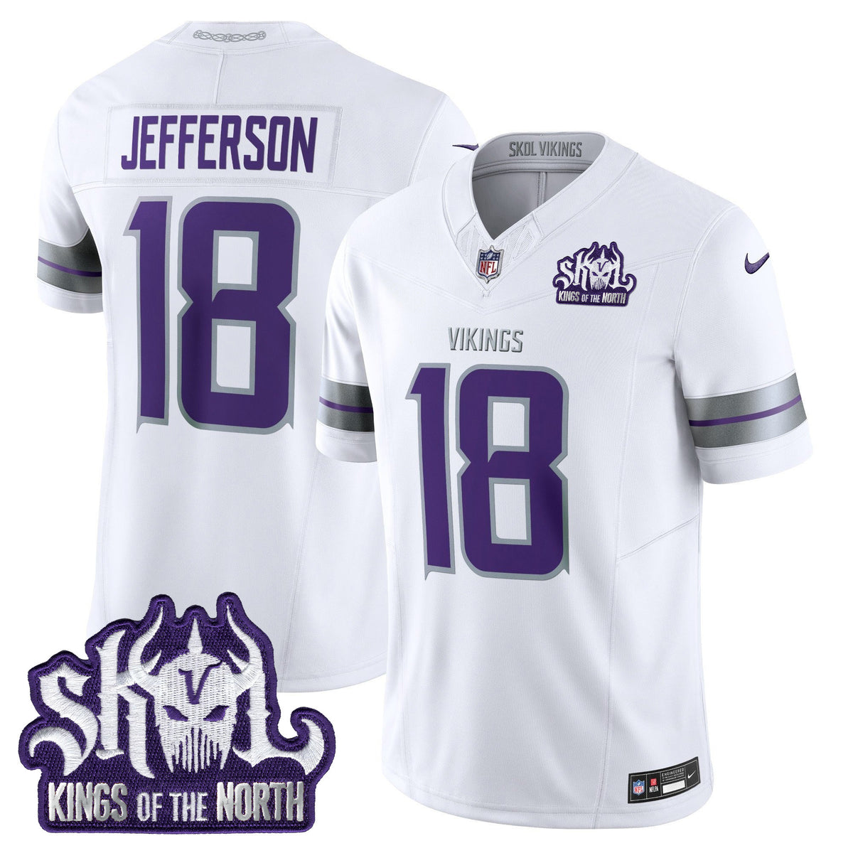 Men's Minnesota Vikings 2025 Winter Warrior Skol Patch Vapor Limited Jersey - All Stitched - White - Justin Jefferson — view 1