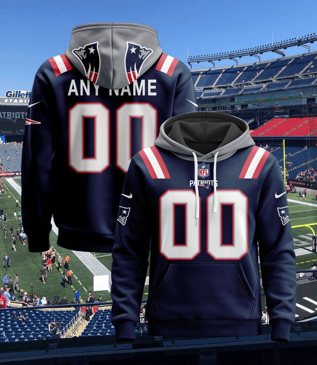 New England Patriots Pullover Custom Hoodie - All Stitched - Blue — view 1