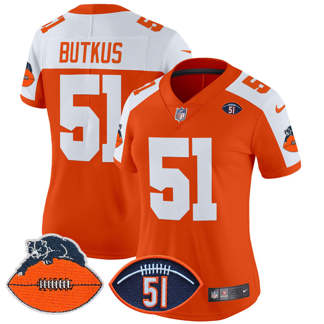 Women's Chicago Bears Dick Butkus Patch Throwback Vapor Limited Jersey - All Stitched - Orange Alternate - Dick Butkus — view 1