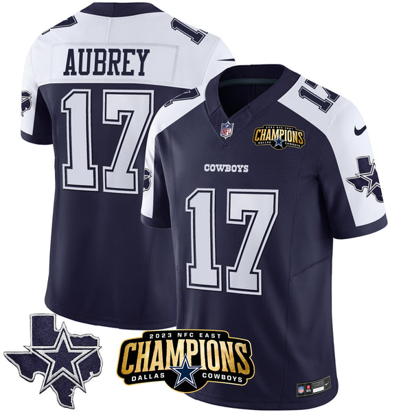 Men's Cowboys 2023 NFC East Champions Patch Vapor Jersey - All Stitched - Alternate Navy - Brandon Aubrey — view 1