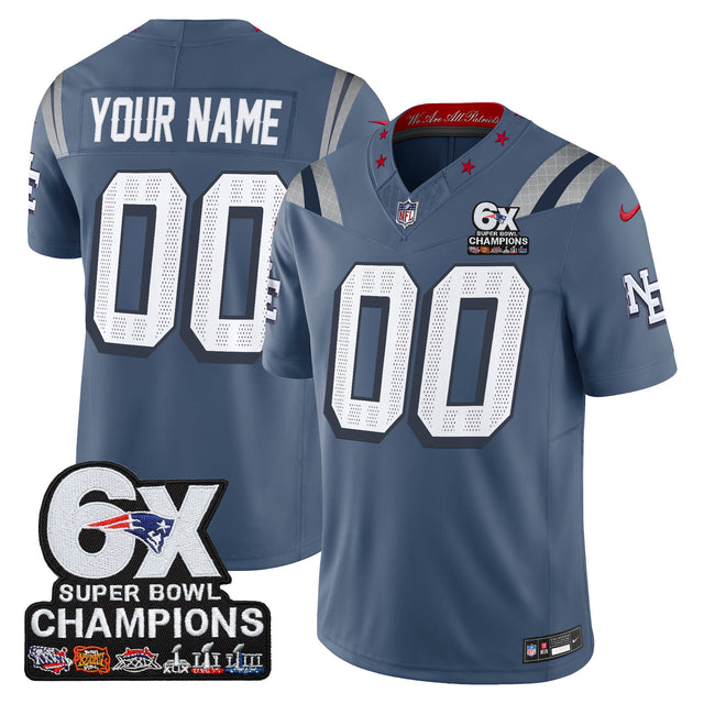 New England Patriots 6-Time Champions Patch Vapor Limited Custom Jersey - All Stitched - Storm Blue — view 1