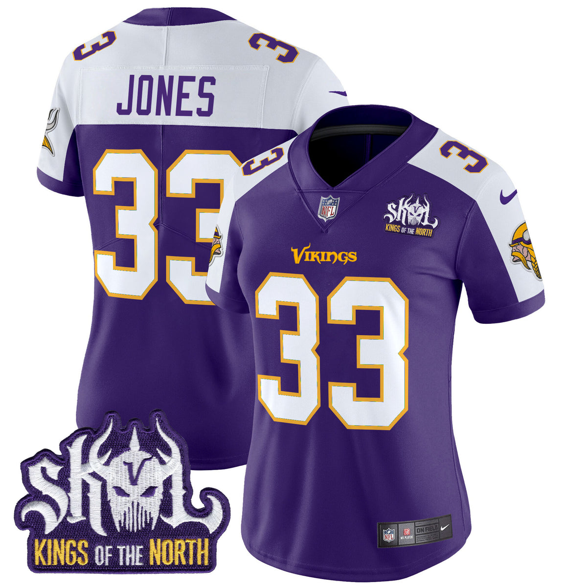 Women's Minnesota Vikings King Of The North Patch Throwback Vapor Limited Jersey - All Stitched - Purple Alternate - Aaron Jones — view 1