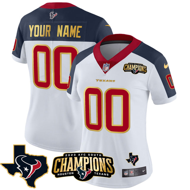 Houston Texans 2023 AFC South Champions Patch Gold Trim Vapor Custom Jersey - All Stitched - Inverted — view 1