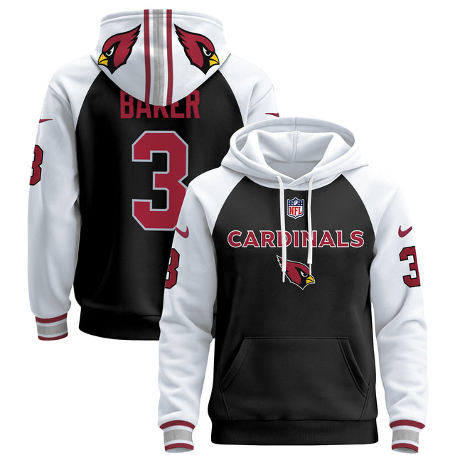 Men's Arizona Cardinals 2024 Pullover Hoodie V3 - All Stitched - Black Alternate - Budda Baker — view 1