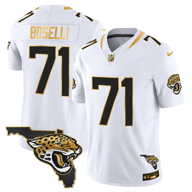 Men's Jacksonville Jaguars 2025 Gold Vapor Limited Jersey - All Stitched - White Gold - Tony Boselli — view 1