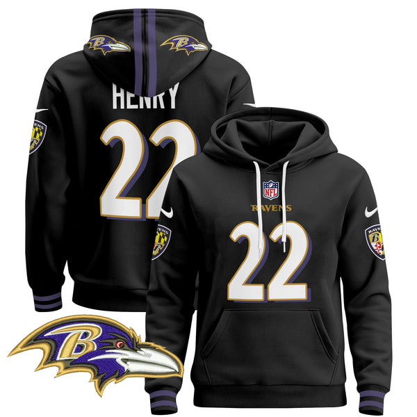 Men's Baltimore Ravens 2024 Pullover Hoodie V4 - All Stitched - Black - Derrick Henry — view 1