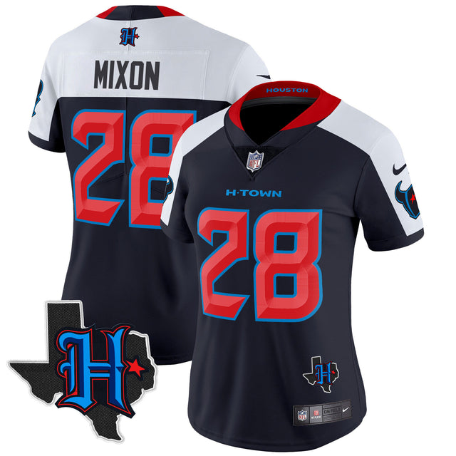 Women's Houston Texans 2024 Texas Patch Vapor Limited Jersey V2 - All Stitched - Navy Alternate - Joe Mixon — view 1