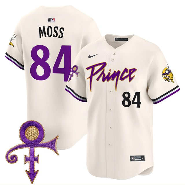Men's Minnesota Vikings Prince Patch Vapor Premier Limited Jersey - All Stitched - Cream - Randy Moss — view 1