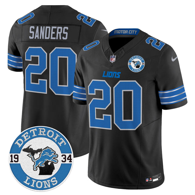 Men's Detroit Lions 2024 Vapor Limited Jersey - Est. 1934 Patch - All Stitched - Black - Barry Sanders — view 1