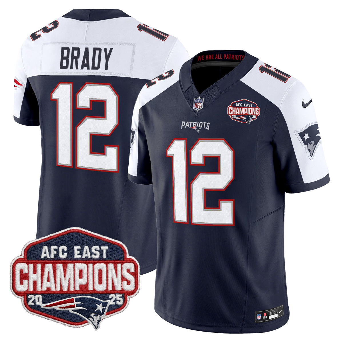 Men's New England Patriots 2025 AFC East Division Champions Vapor Limited Jersey - All Stitched - Navy Alternate - Tom Brady — view 1