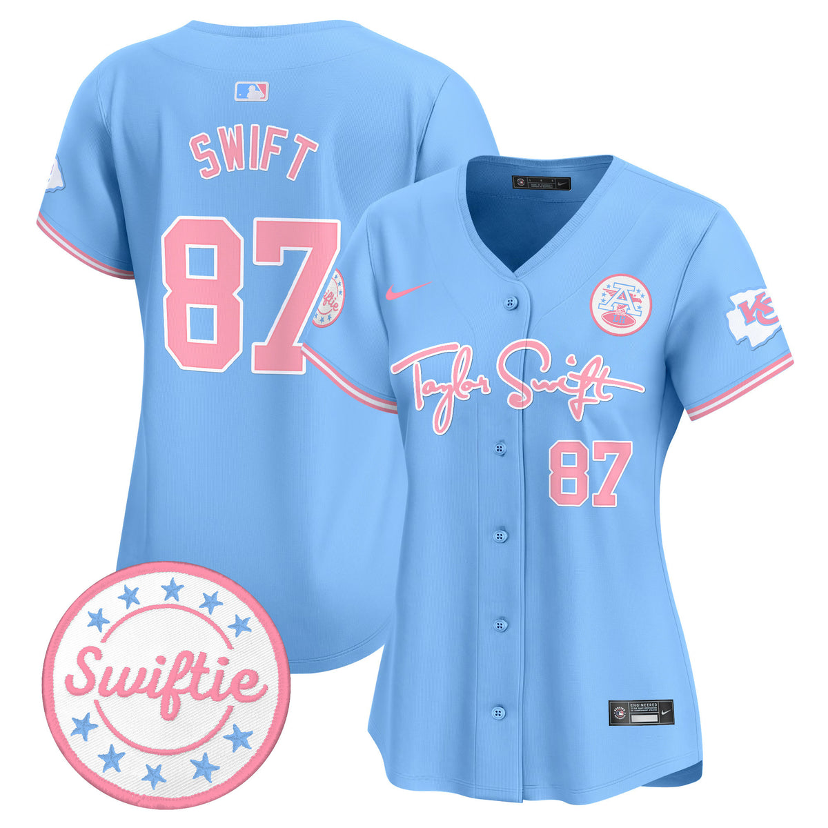 Women's Chiefs Taylor Swift Bubblegum Pink Vapor Premier Limited Jersey - All Stitched - Light Blue - Taylor Swift — view 1